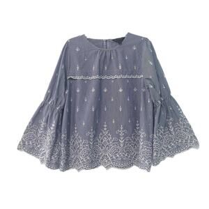 J Crew Women’s Bell Sleeve Embroidered Blouse In Striped Poplin Blue White Small